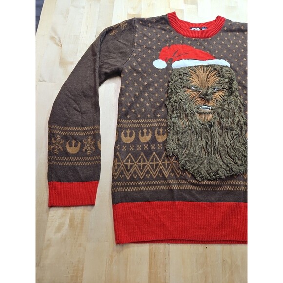 Star Wars Chewbacca Furry Face Santa Hat Adult Small Ugly Christmas Sweater - Picture 6 of 16
